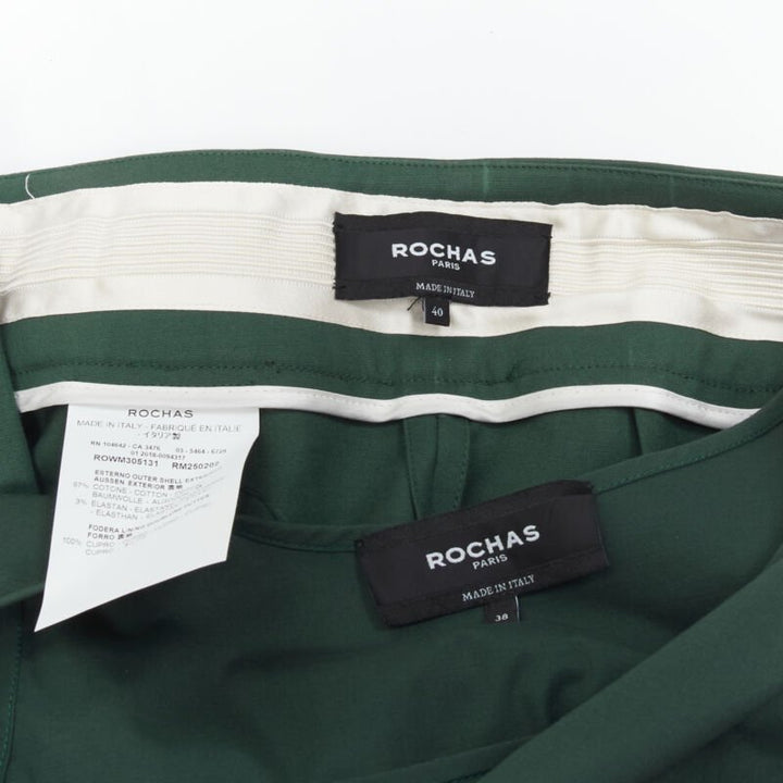 ROCHAS dark green cotton blend flared back vest wide leg pants FR38 S