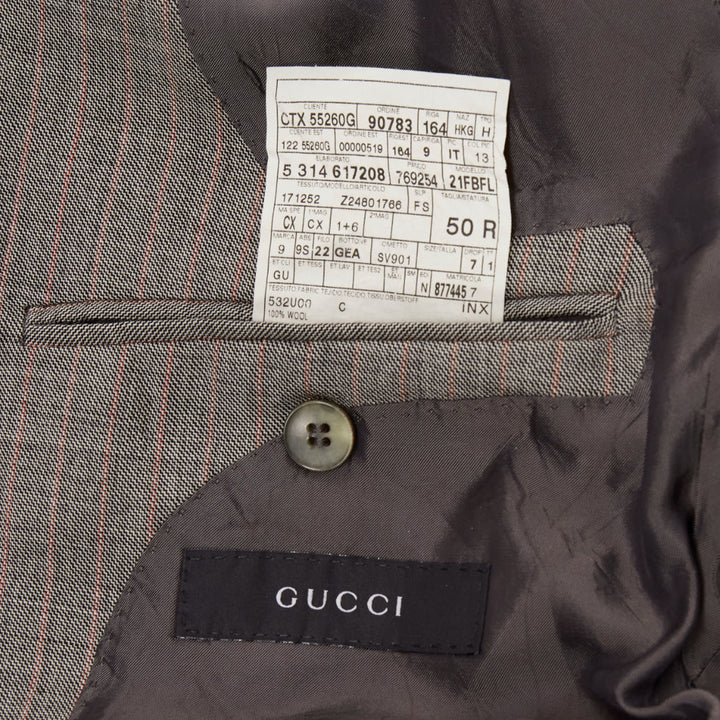 GUCCI 100% wool grey red checkered pocketed boxy long sleeve blazer IT50 L