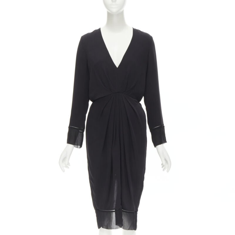 ZIMMERMANN black V-neck gathered waist lattice detail dress US0 XS