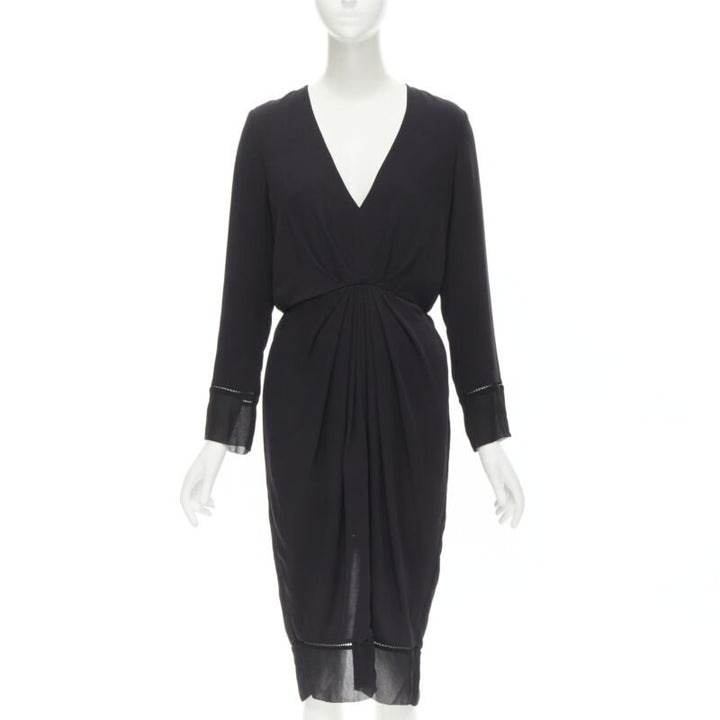 ZIMMERMANN black V-neck gathered waist lattice detail dress US0 XS