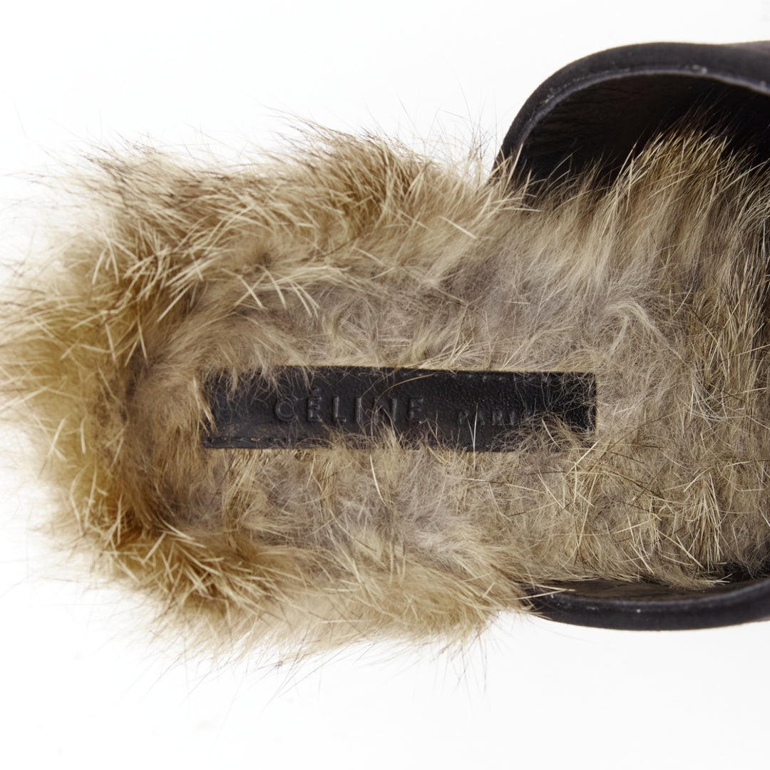 OLD CELINE Phoebe Philo 2010 Runway black suede fur mules EU36