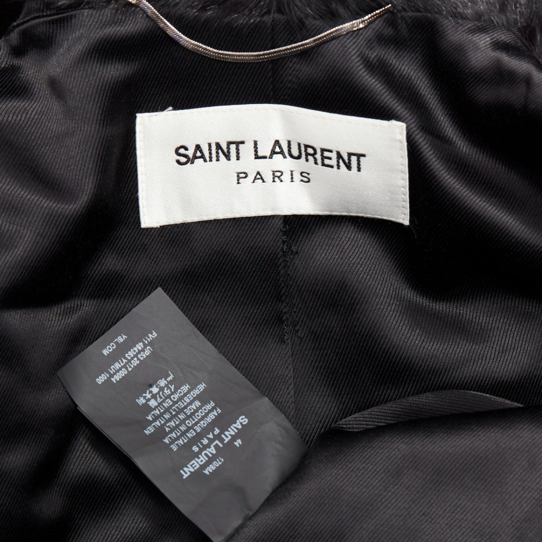 SAINT LAURENT 2017 black goat fur double breasted coat jacket FR44 2XL