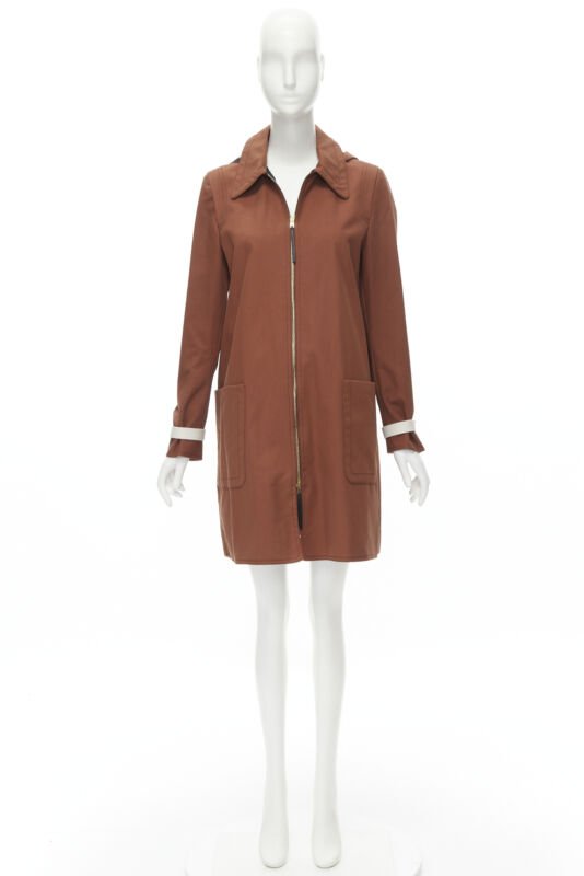MARNI brick red cotton strapped cuff zip front hooded overcoat IT40 S