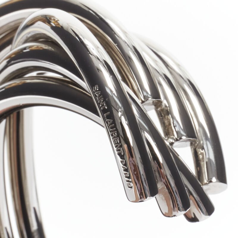 SAINT LAURENT Hedi Slimane silver metal architectural layered twist cuff bangle