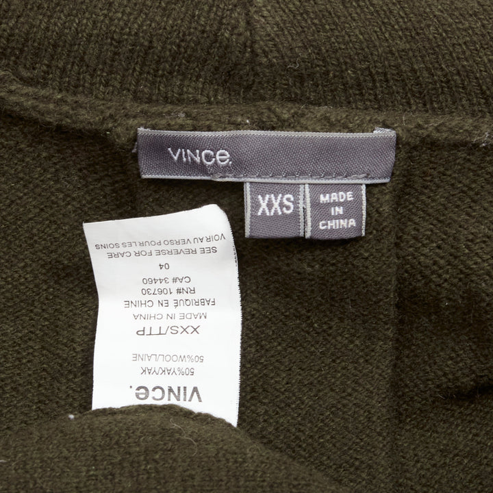 VINCE army green yak wool shawl neck single button wrap cardigan coat XXS