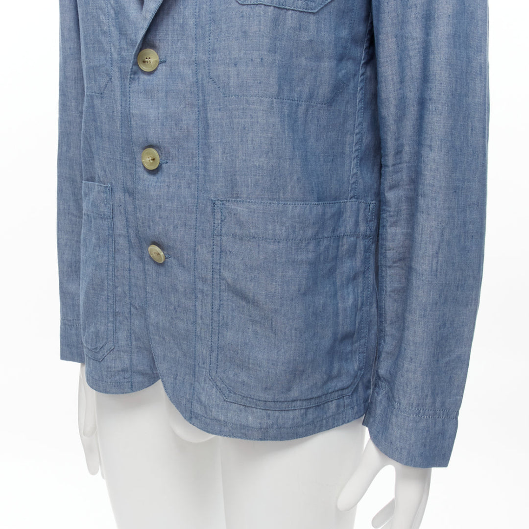MAISON KITSUNE blue textured classic 3 pockets lightweight blazer jacket L