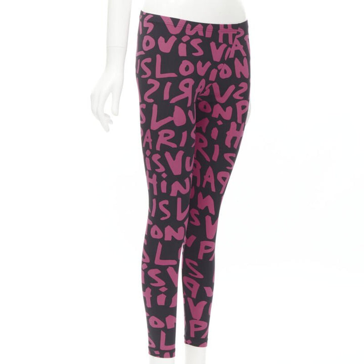 rare LOUIS VUITTON Stephen Sprouse Iconic Graffiti black neon pink legging XS