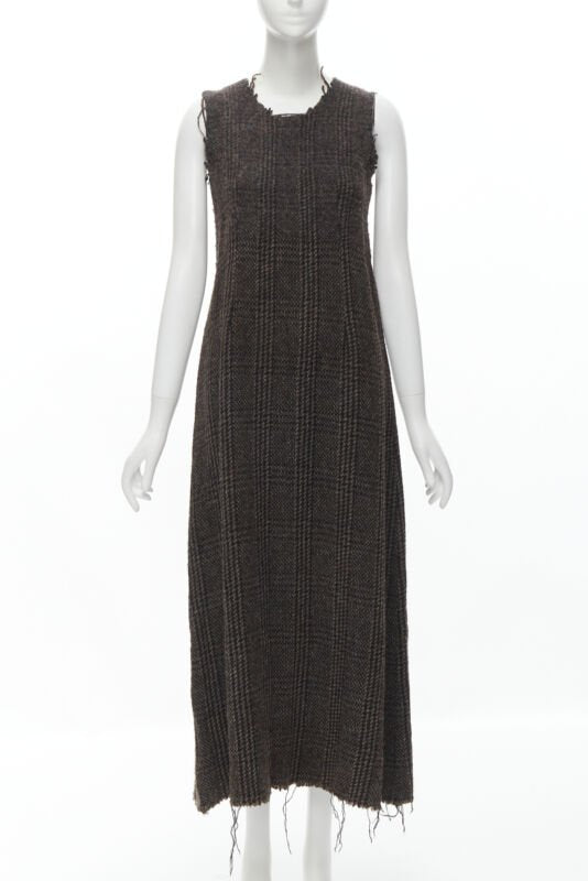 COMME DES GARCONS Vintage 1994 boiled wool tweed raw frayed edge midi dress M