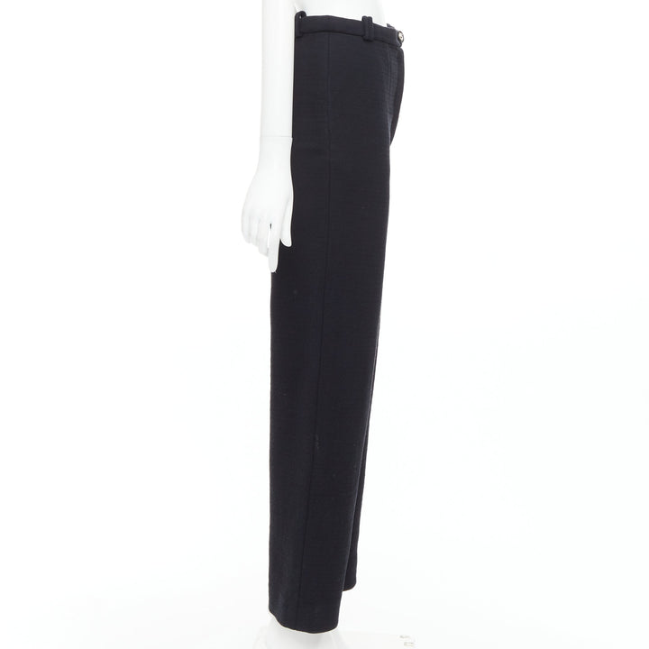CHANEL black cotton blend 5 crystal button structured pants FR36 S