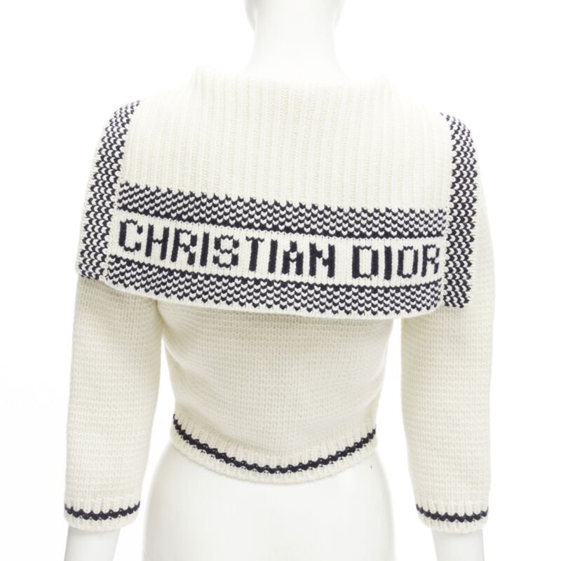 CHRISTIAN DIOR 2021 Mariniere wool cashmere beige sailor collar cardigan FR34 XS