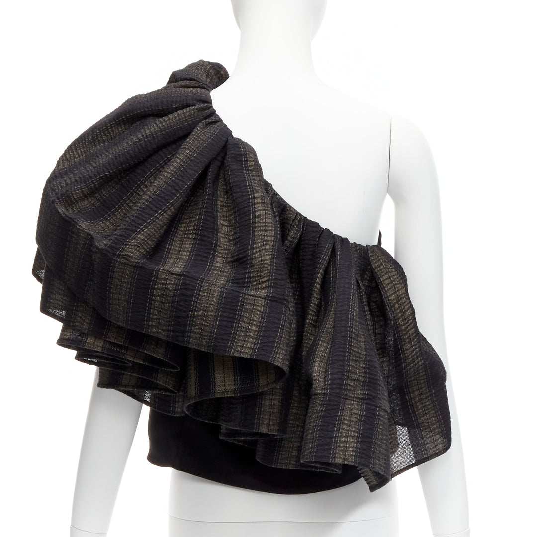 MATICEVSKI 2020 Attest One Shoulder Ruffle black grey tiered sleeve top AUS8 S