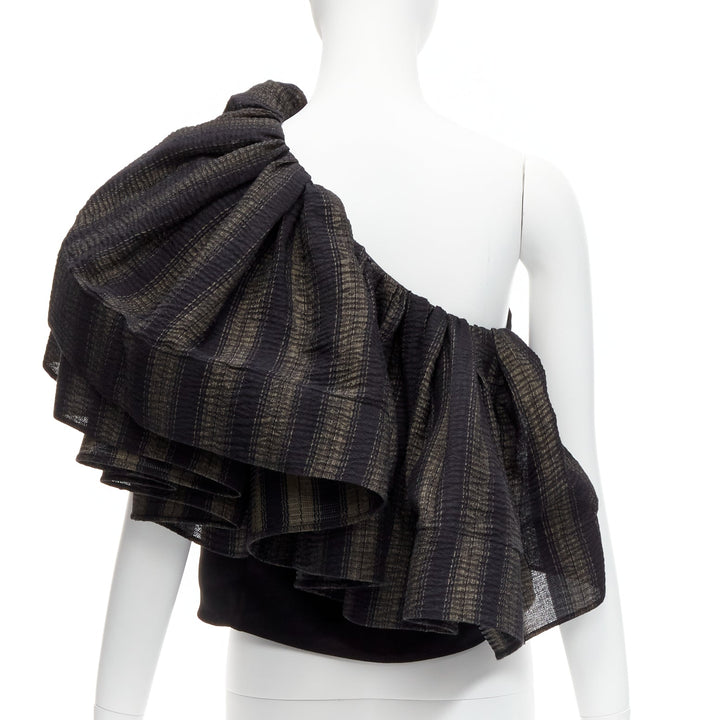 MATICEVSKI 2020 Attest One Shoulder Ruffle black grey tiered sleeve top AUS8 S