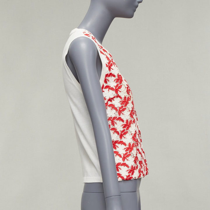 GIAMBATTISTA VALLI red cream lace cotton blend wide strap tank top IT38 XS