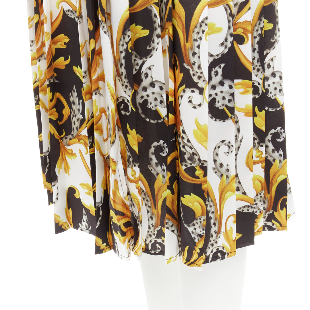 VERSACE Barocco Acanthus black gold print pleated high slit skirt IT36 XS