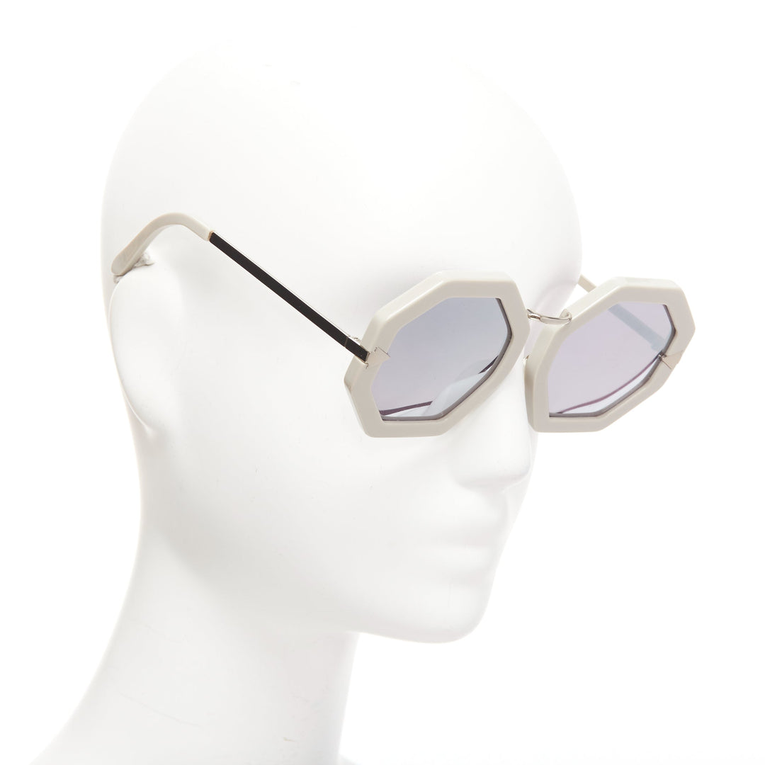 KAREN WALKER Moon Disco grey acetate handmade hexagon arrow sunglasses