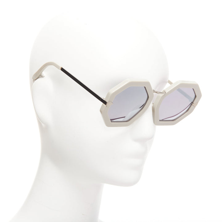 KAREN WALKER Moon Disco grey acetate handmade hexagon arrow sunglasses