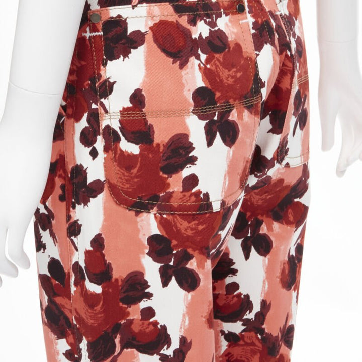 MARN pink red abstract floral striped print 100% cotton wide leg jeans IT38 XS