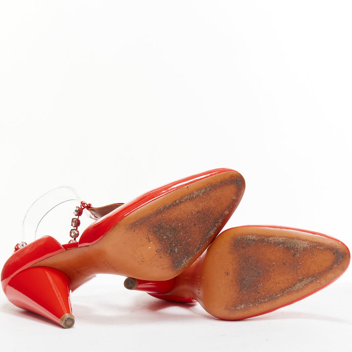 OLD CELINE Phoebe Philo Tango red patent crystal t-strap heels EU38