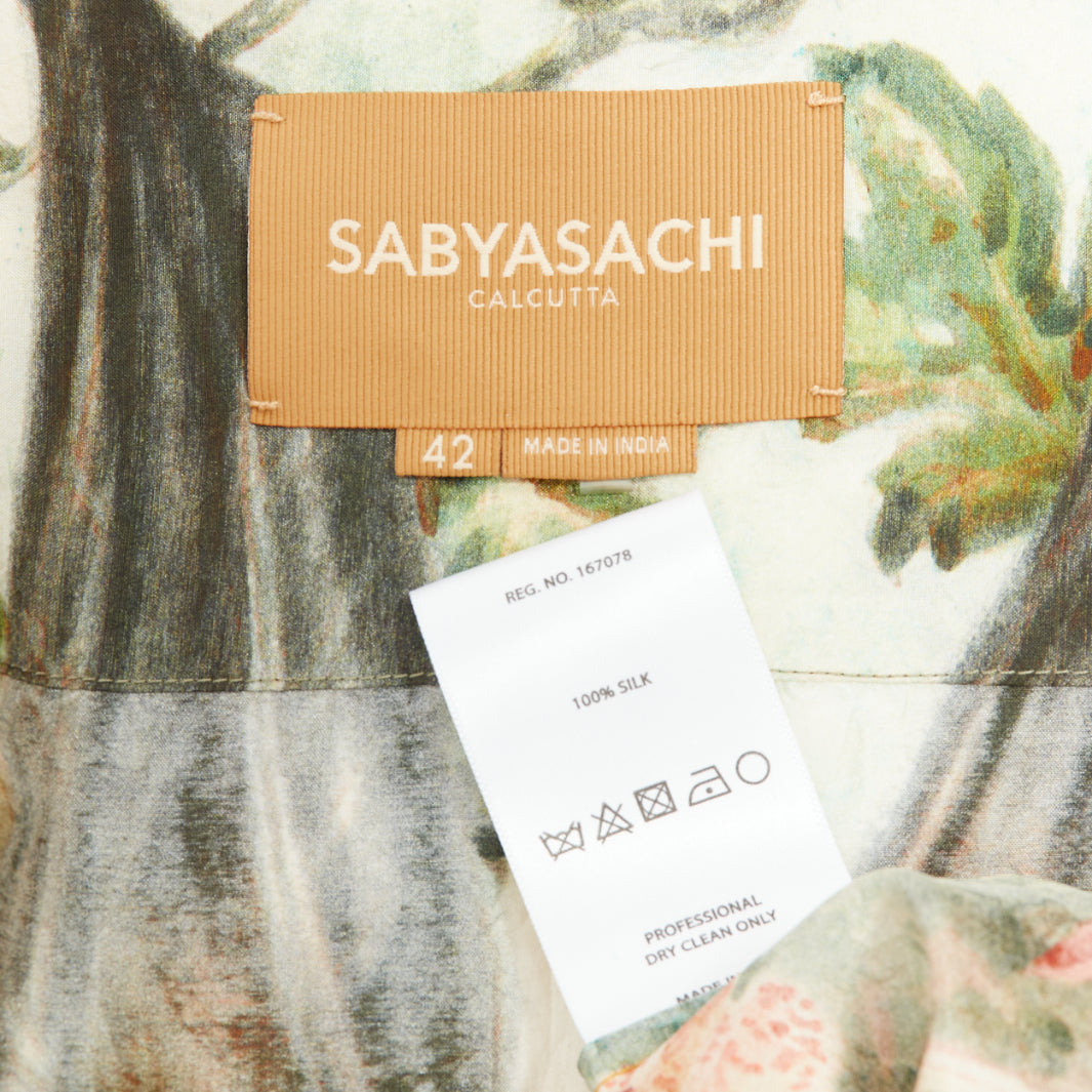 rare SABYASACHI 100% silk parrot bat mixed animal floral print shirt EU42 XL