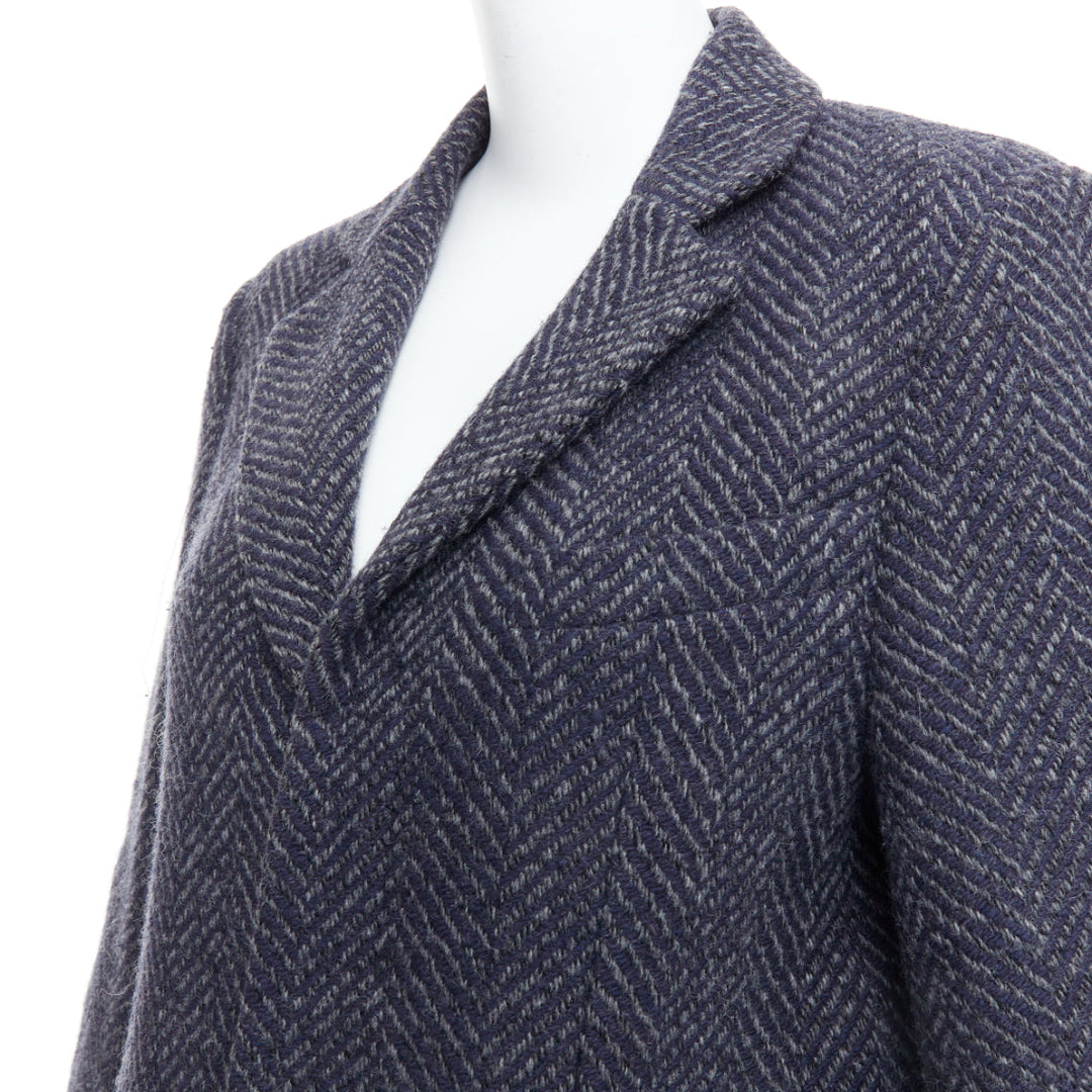 CHANEL Karl Lagerfeld 08A grey navy herringbone tweed long coat FR46 3XL