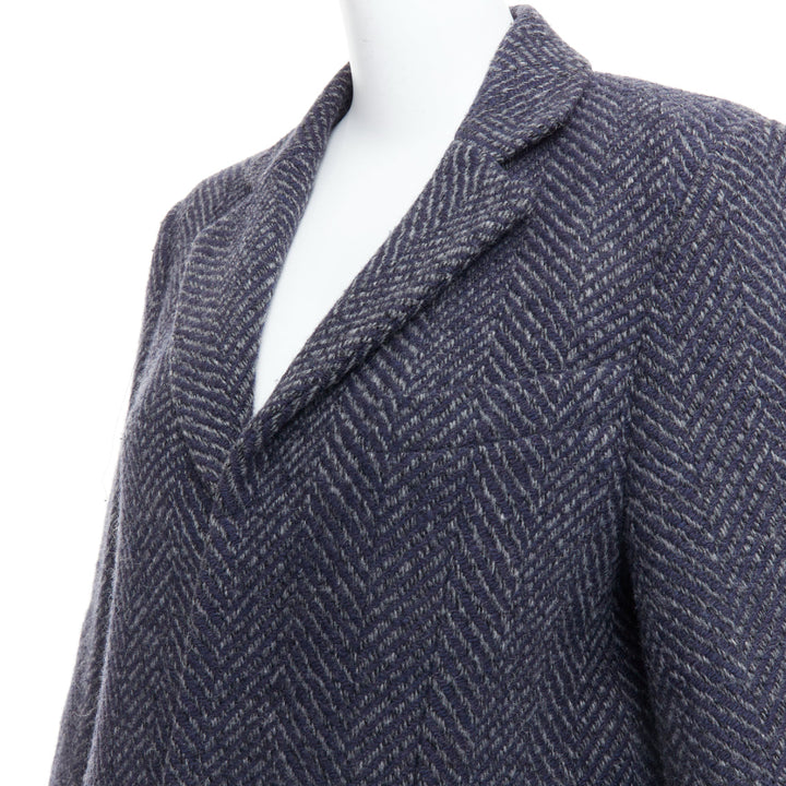 CHANEL Karl Lagerfeld 08A grey navy herringbone tweed long coat FR46 3XL