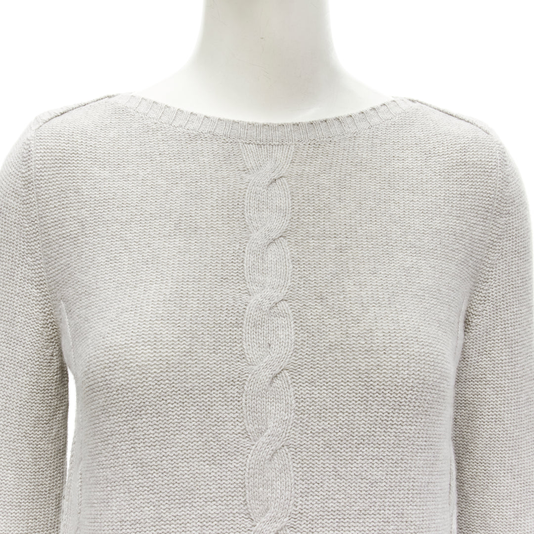 LORO PIANA 100% baby cashmere grey braid knit bateau neck sweater IT38 XS
