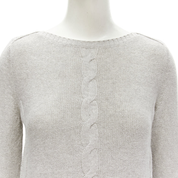 LORO PIANA 100% baby cashmere grey braid knit bateau neck sweater IT38 XS