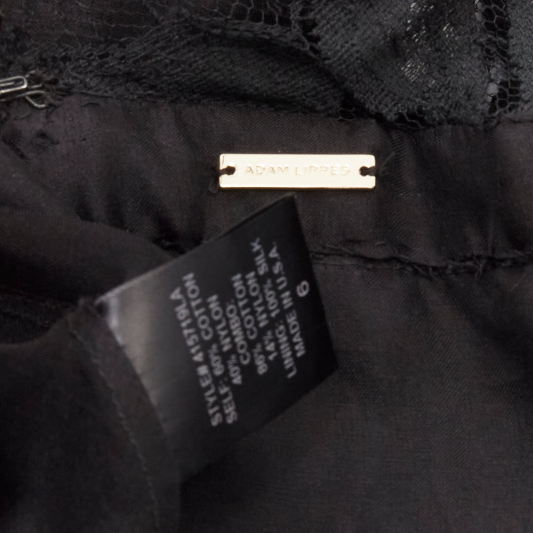 ADAM LIPPES black plunge illusion lace neckline empire waist layered gown US6 M