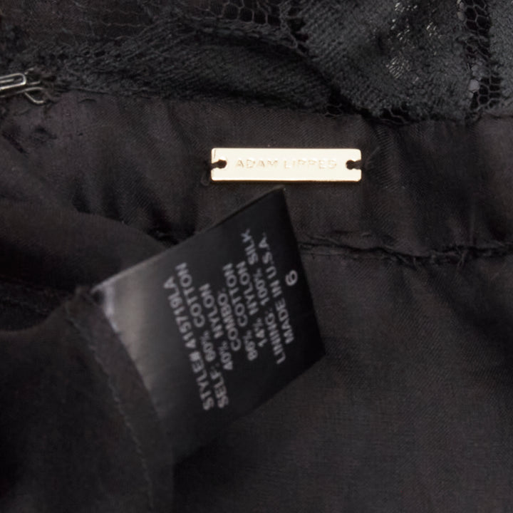 ADAM LIPPES black plunge illusion lace neckline empire waist layered gown US6 M