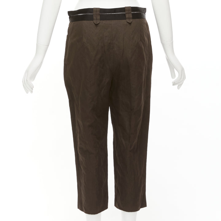 LANVIN 2005 dark brown black cotton blend sheer waistband crop pants FR40 L