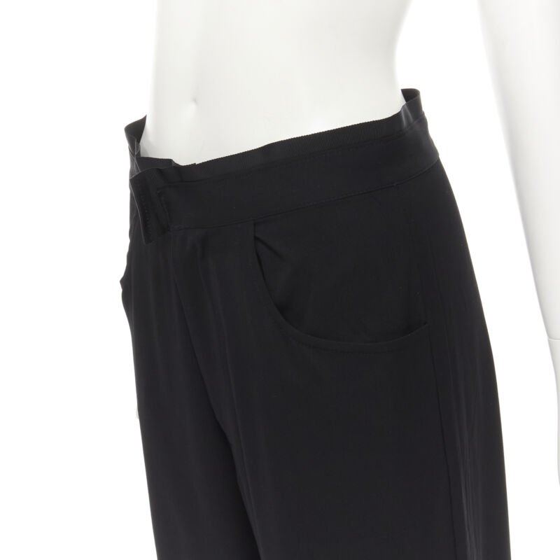 YOHJI YAMAMOTO black wool grosgrain trim waist high waisted wide leg pants JP3 L