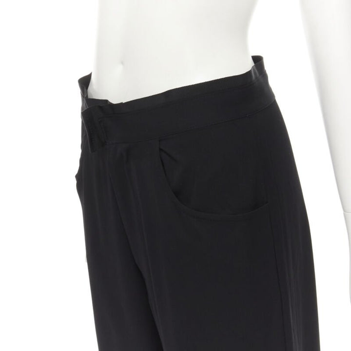 YOHJI YAMAMOTO black wool grosgrain trim waist high waisted wide leg pants JP3 L