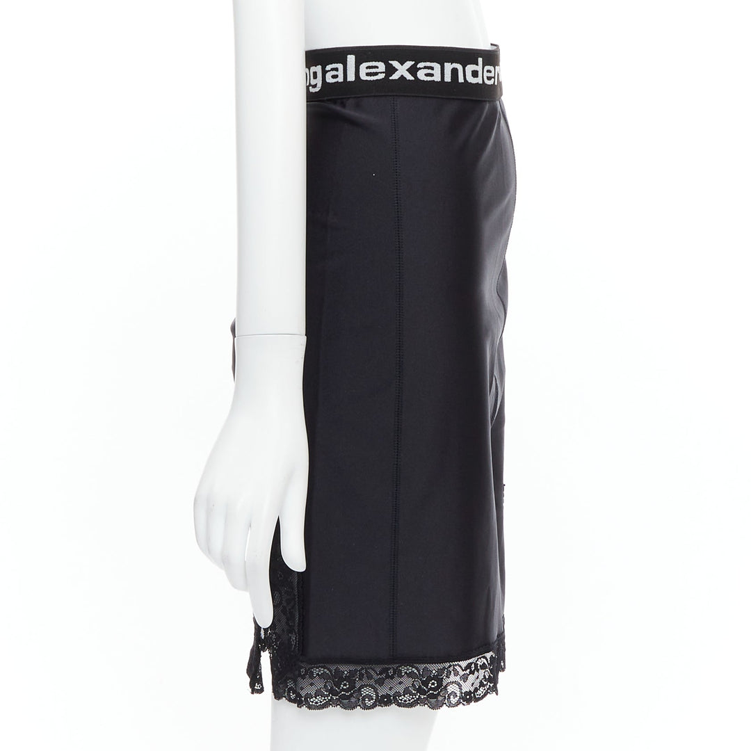 T ALEXANDER WANG black lace trim logo tape waistband mini skirt XS