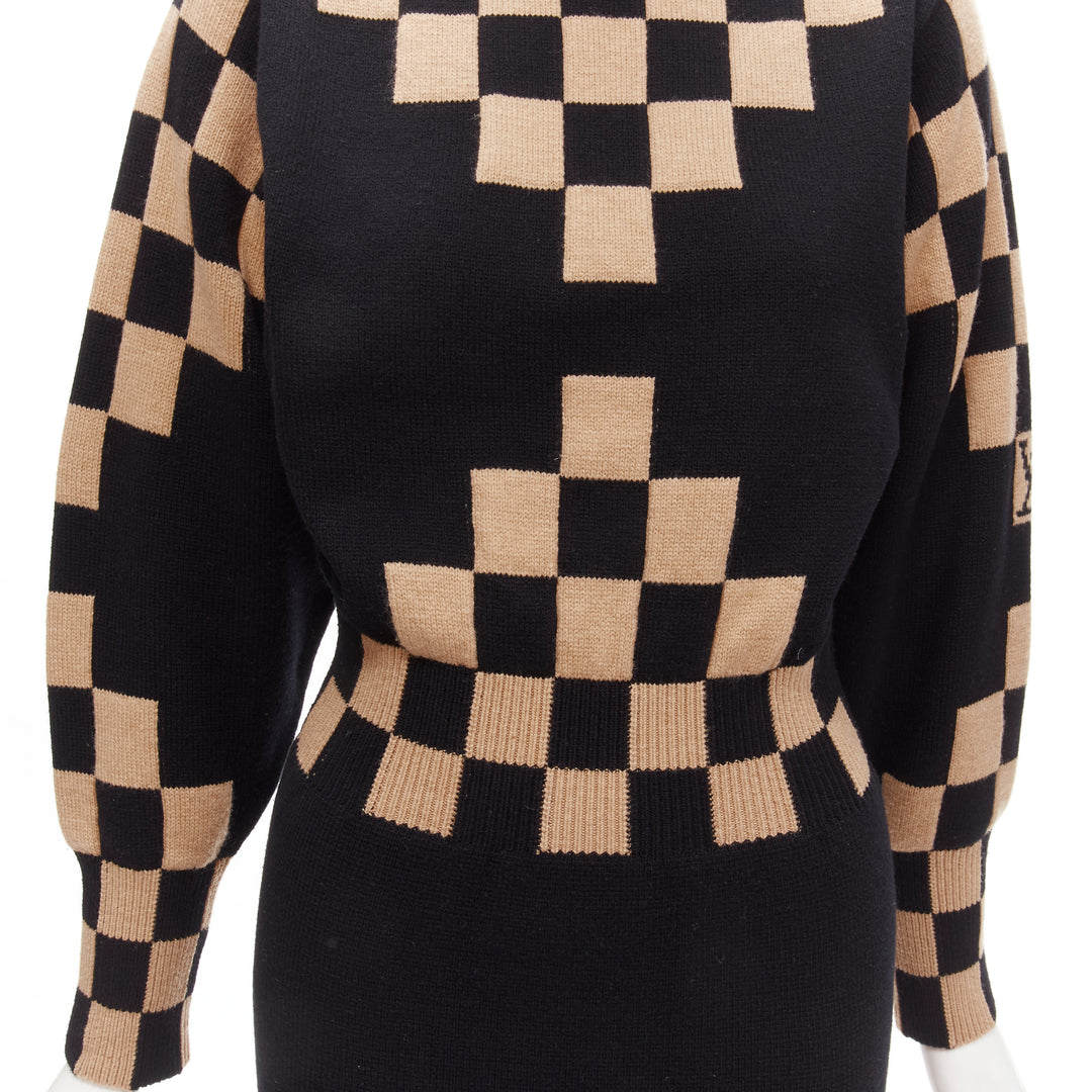 LOUIS VUITTON LV Damier wool cashmere pixel illusion knit dress S
