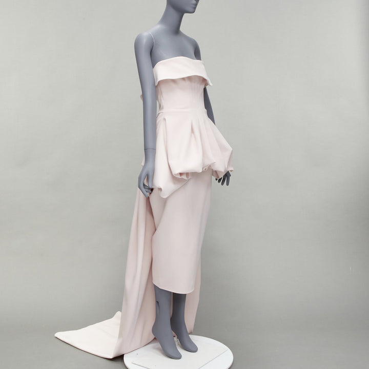 MATICEVSKI 2022 Situational off white strapless peplum top gown skirt AUS10 M