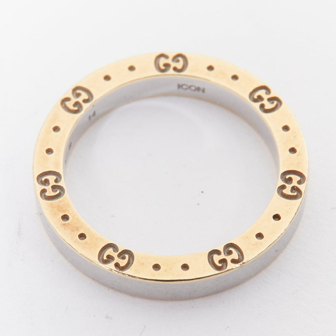 GUCCI AU 760 gold silver tone GG monogram engraved ring