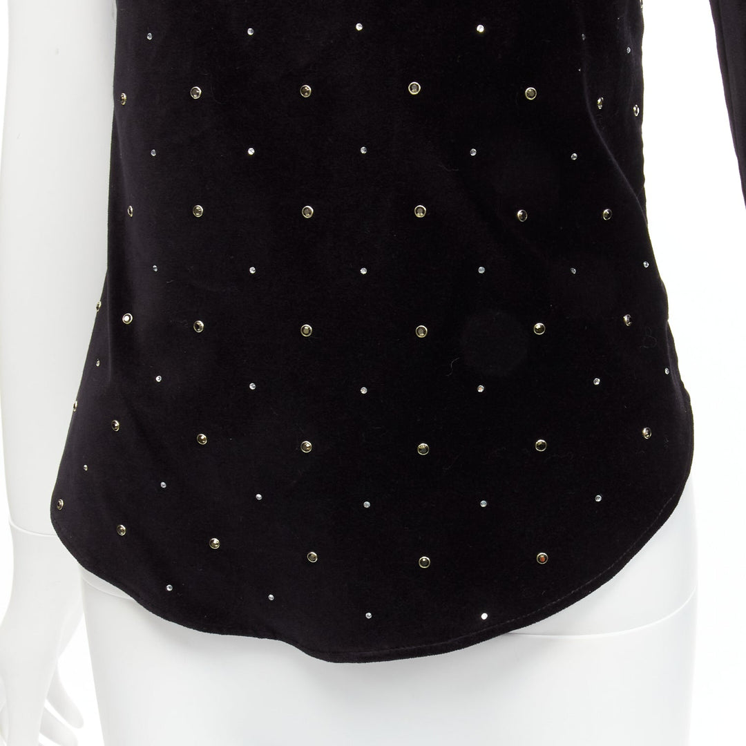 ISABEL MARANT silver crystal embellished studded beads black velvet top FR36 S
