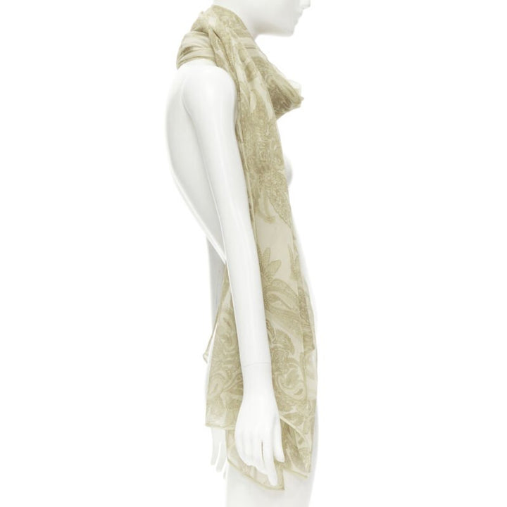 GIORGIO ARMANI  100% silk beige floral print sheer scarf
