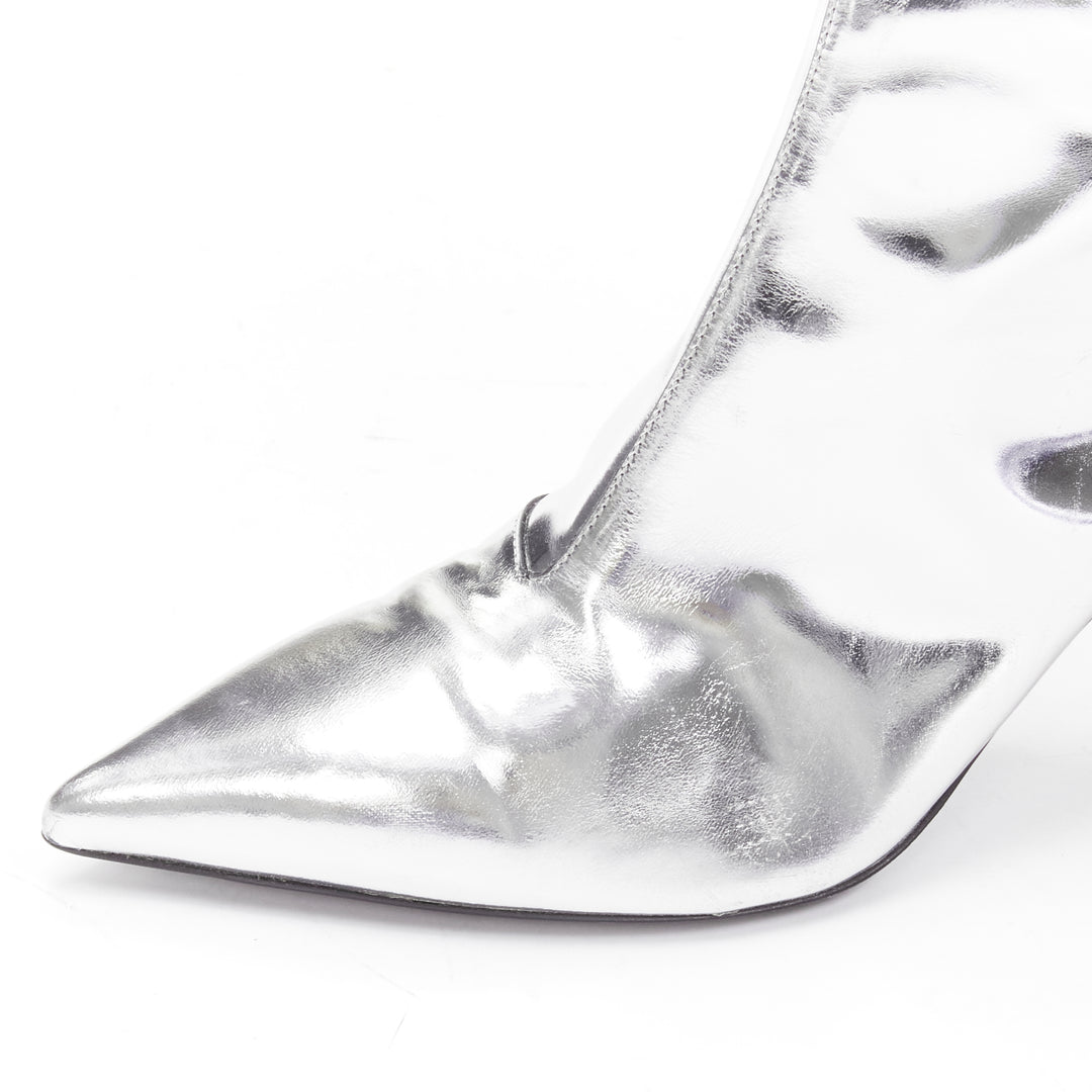 BALENCIAGA Demna silver metallic mirrored leather high ankle boots EU38