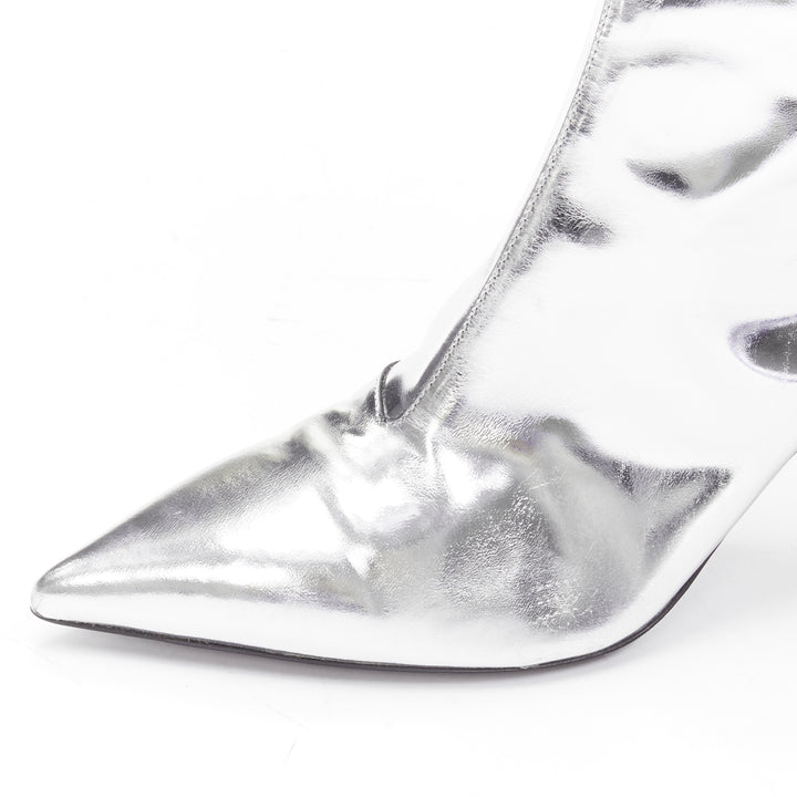 BALENCIAGA Demna silver metallic mirrored leather high ankle boots EU38