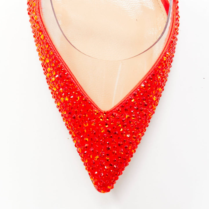 GIANVITO ROSSI red strass crystal encrusted clear PVC slingback pump EU37.5