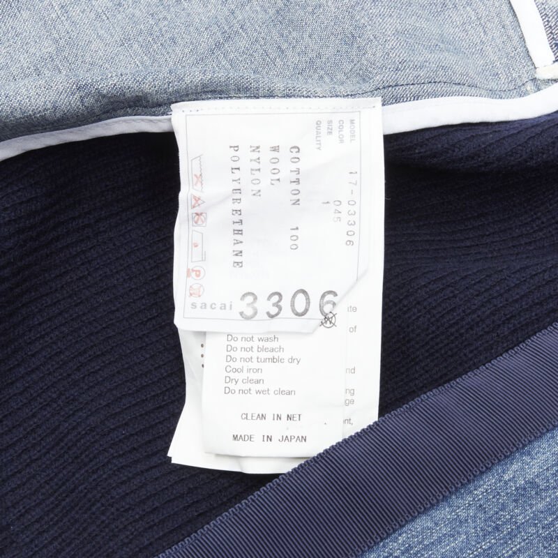 SACAI 2018 washed denim knit insert belted skirt dress JP3 L