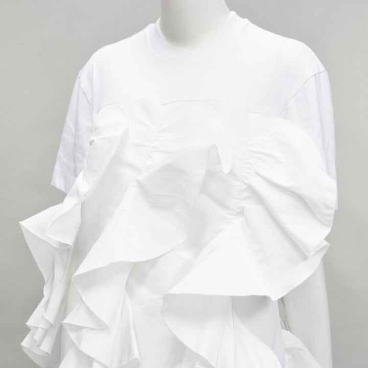 ALEXANDER MCQUEEN 2022 Hybrid white spiral ruffle cotton tshirt dress IT36 XS
