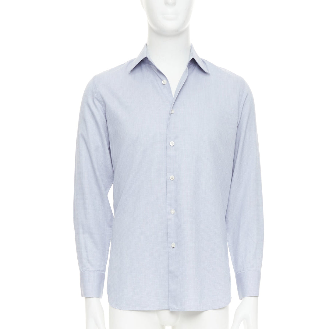 PRADA blue geometric print shell buttons long sleeve collared dress shirt EU38 S