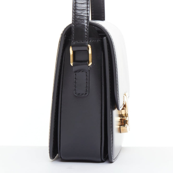 CELINE Teen Triomphe black shiny calfskin gold anagram logo crossbody bag