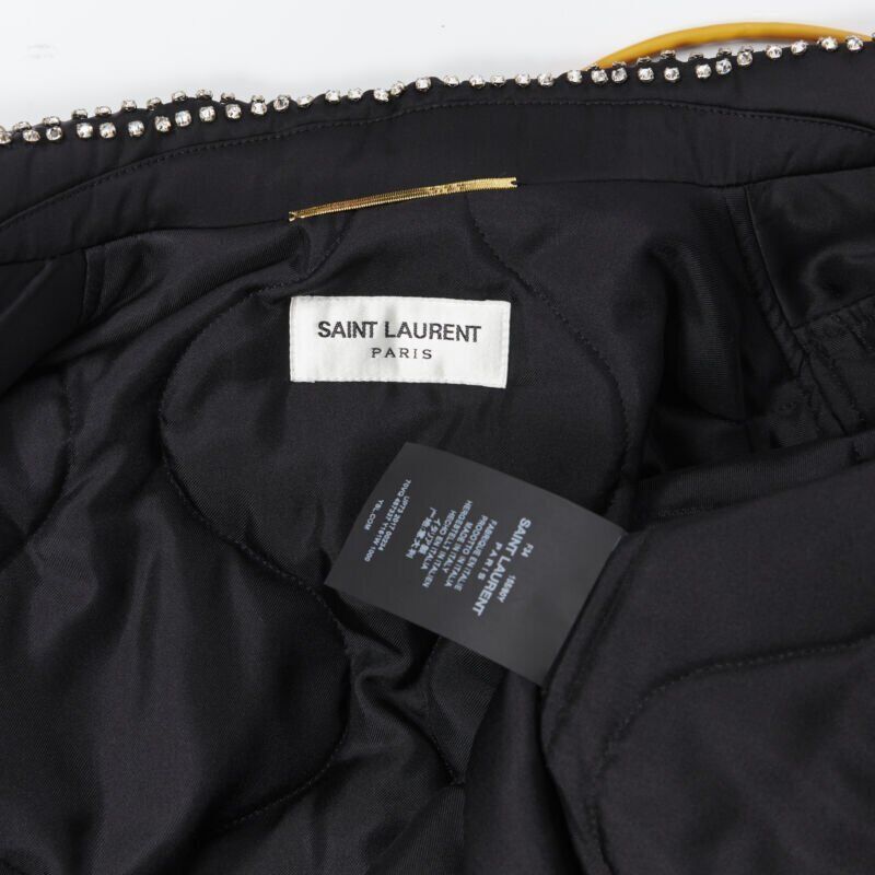 Runway SAINT LAURENT Je T'aime Teddy black crystal collar bomber jacket FR34