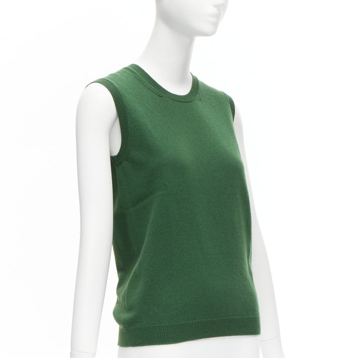 JIL SANDER 100% cashmere forest green crew neck sleeveless sweater vest FR34 XS