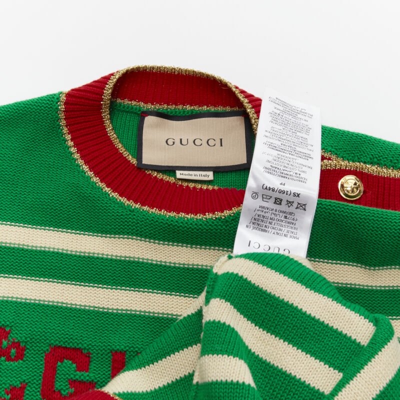 GUCCI Nautical sailor intarsia embroidery green beige striped sweater XS