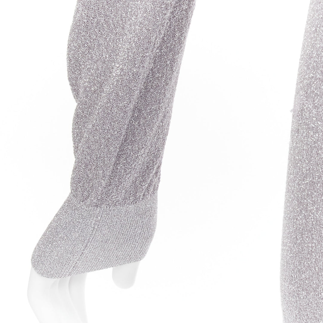 TOGA ARCHIVES metallic silver lurex pleats layered hem ribbed dress FR36 S