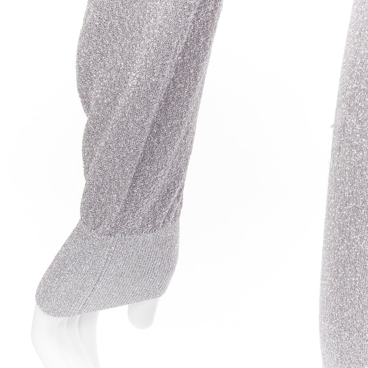 TOGA ARCHIVES metallic silver lurex pleats layered hem ribbed dress FR36 S